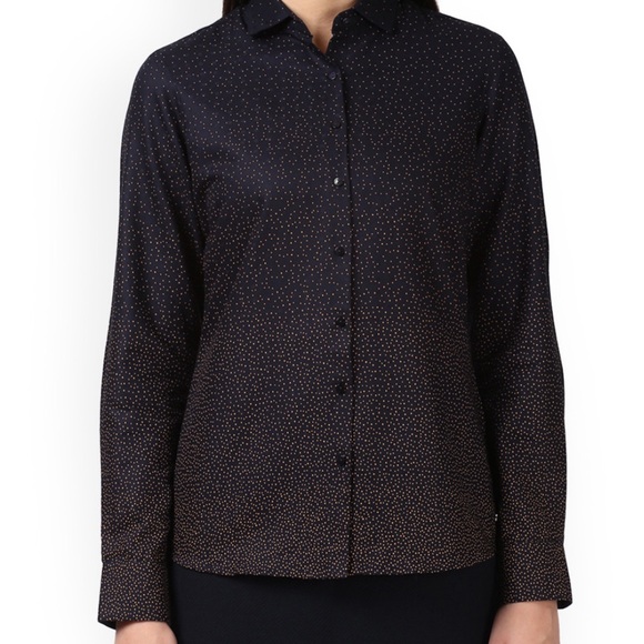Park Avenue Woman Tops - NWOT Park Avenue Navy Blue Button Down Shirt with Polka Dots